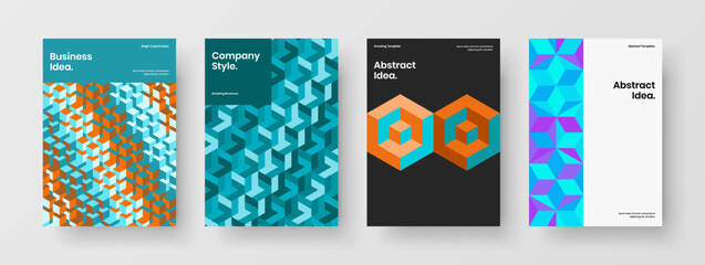 Trendy mosaic shapes booklet illustration bundle. Modern corporate cover design vector layout set.