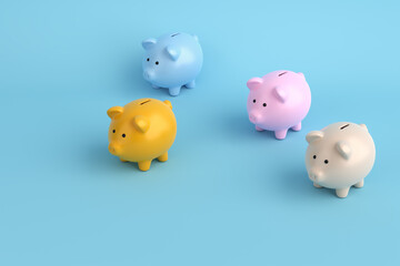 Financial competition and goal achievement. Success in generating savings or investment. Colorful piggy banks racing in a financial business competition