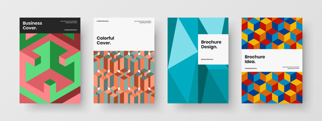 Obraz premium Colorful journal cover A4 design vector layout set. Abstract mosaic pattern poster template composition.