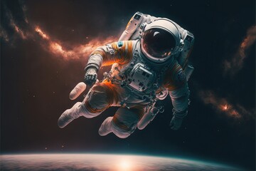 Fototapeta na wymiar An astronaut floating through space