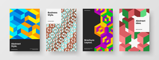 Abstract brochure design vector illustration bundle. Minimalistic geometric tiles postcard template collection.