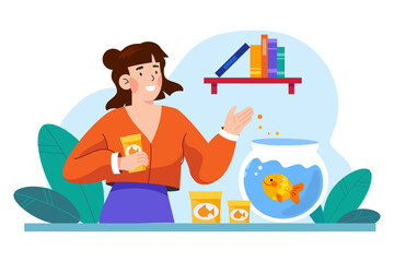 Girl Caring Domestic Animal