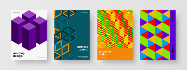 Vivid corporate cover A4 design vector illustration set. Minimalistic geometric pattern flyer layout bundle.