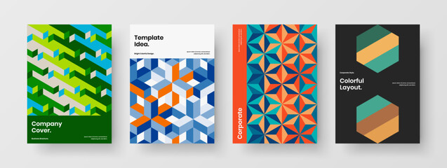 Obraz premium Minimalistic mosaic pattern flyer template composition. Abstract magazine cover design vector concept bundle.