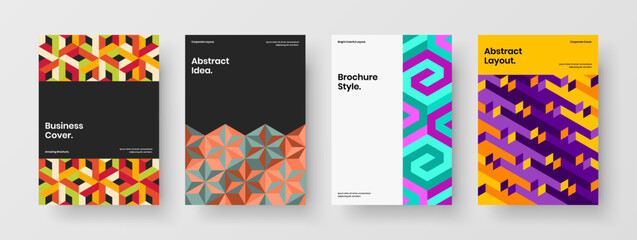 Original geometric tiles booklet concept set. Trendy placard vector design layout composition.