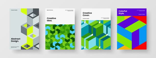 Fresh leaflet vector design template composition. Minimalistic geometric pattern handbill concept collection.