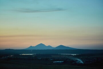 Sunset in the mountains. Beauty in the wild. Landscape with trees.