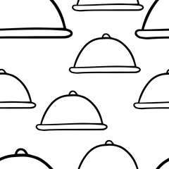 Fototapeta premium Seamless pattern Doodle holding cloche serving plate