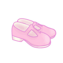 Hand drawn isolated clip art illustration of pink girly Mary Jane shoes