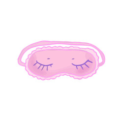 Hand drawn cute isolated clip art illustration of pink sleeping mask with closed eyes