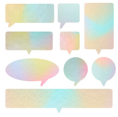 Set of speech bubbles paper pastel colors stickers mock up. Blank tags labels of different shapes, isolated on white background
