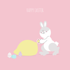Obraz na płótnie Canvas happy easter festival with animal pet bunny rabbit and egg, pastel color, flat vector illustration cartoon character
