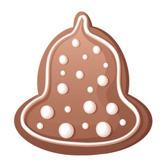 Christmas gingerbread bell. New Year's sweets. Sweet Christmas Traditional Cookie. Vector illustration of winter food. Eps10 vector collection. Happy holidays flat style. Nice decorated biscuits.