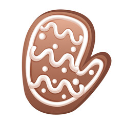 Christmas gingerbread mitten. New Year's sweets. Sweet Christmas Traditional Cookie. Vector illustration of winter food. Eps10 vector collection. Happy holidays flat style. Nice decorated biscuits.