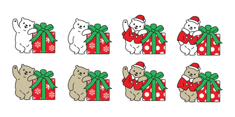 Bear vector polar bear chriatmas santa claus gift box icon cartoon character logo doodle teddy symbol animal illustration isolated design