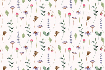 mini wildflower watercolor seamless pattern