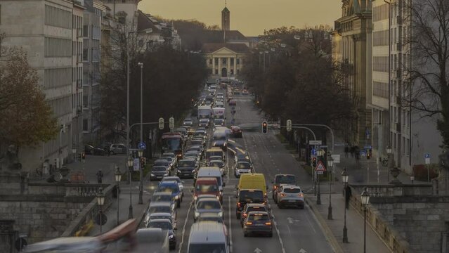 Munich traffic jam munich bogen hausen view from angel of peace munich germany city centre.