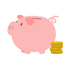 豚の貯金箱のフラットなイラスト