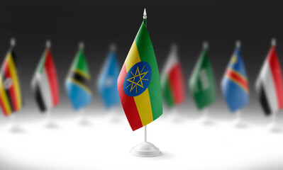 The national flag of the Ethiopia on the background of flags of other countries