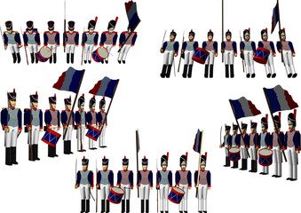 group of people white background Napoleon Soldier vector design