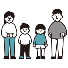 シンプルカラーの四人家族　バラ