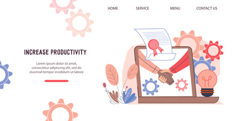 Increase productivity and efficient optimization website banner template, flat vector illustration. Website or landing page interface. Productive planning and control for business optimization.