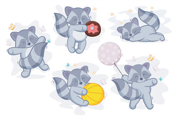 Happy Cute Racoon for Clipart and Craft