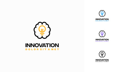 Fototapeta na wymiar Modern Brain Bulb logo concept, Intelligence Logo template, Smart People logo
