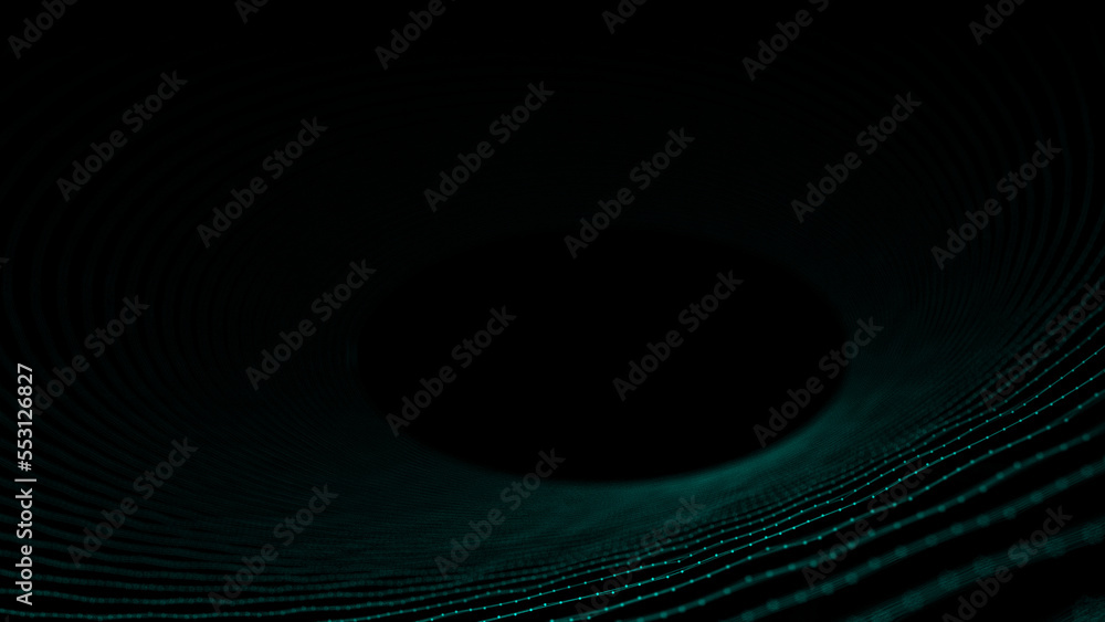 Poster galactic portal with linear connections. optical illusion of a laser tunnel. technological connectio