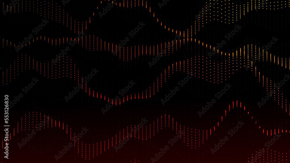 Poster Textured wave of particles. Visualization of technological connections. Molecular connection of particles in space. A wave of atoms. 3d rendering.