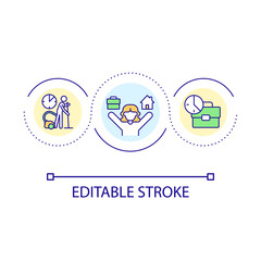 Perform multiple tasks simultaneously loop concept icon. Remote job. Home based business advantage abstract idea thin line illustration. Isolated outline drawing. Editable stroke. Arial font used