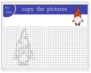 Copy the picture, educational games for children. Cartoon Christmas Gnome