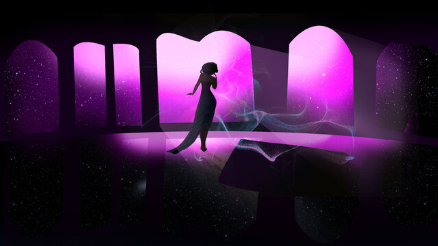 anime girl stand alone in space digital art