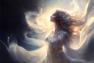 The lightness of soul in a beautiful woman with wind in her hair