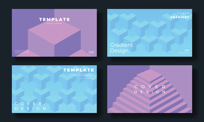 Set of template background design vector. Collection of creative gradient vibrant purple and blue color, geometric shape background. Design illustration for business card, cover, banner, wallpaper.