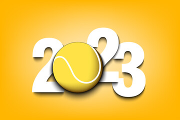 Plakat Happy New Year 2023 and tennis ball