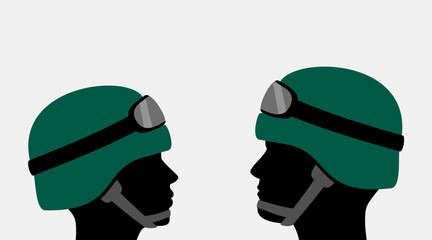Man and woman with army helmets