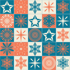 Christmas seamless pattern with square and snowflake, vector illustration