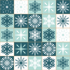 Christmas decoration snowflake patchwork square seamless pattern background for christmas party decoration