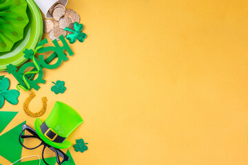 Happy Patrick's Day greeting card, party invitation. Accessories for St Patrick holiday leprechaun...