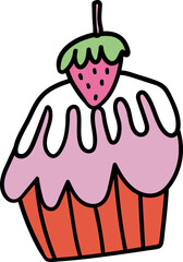 Strawberry cupcake doodle vector 