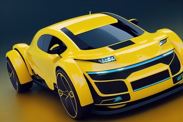 Futuristic yellow car, beautiful illustration generated by Ai. Generative art