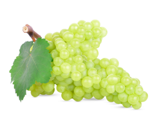 Fresh green grapes with leaves. Isolated . fruit high vitamin C  on transpareant.