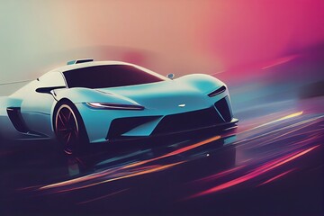 Abstract modern sports car riding on the high speed. Blurred motion, sense of speed. Beautiful illustration generated by Ai. Generative art