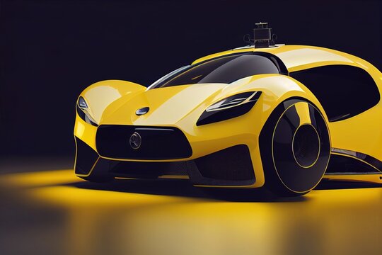 Futuristic yellow autopilot car, beautiful illustration generated by Ai. Generative art © Cheport