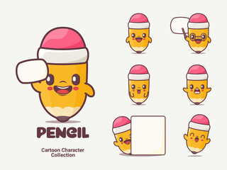 pencil character. cartoon vector illustration set