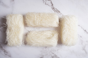 Dry vermicelli from green beans for the preparation of funchosa Chinese dish.