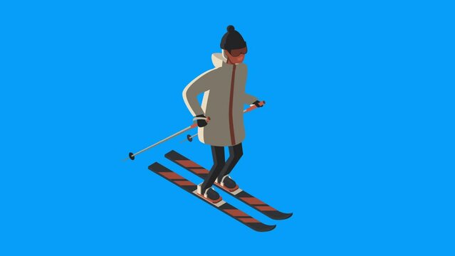 Isometric winter skier with blue chromakey background. More elements in our portfolio.