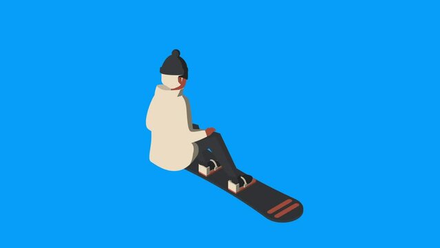Isometric winter snowboarder with blue chromakey background. More elements in our portfolio.