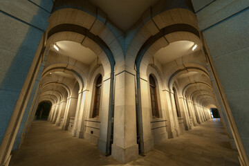 Details of corridor of classic architecture at night
